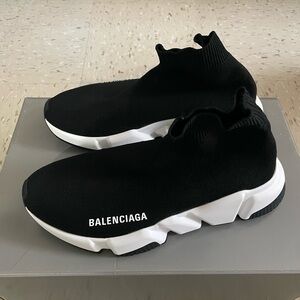 Balenciaga Black and White Knit Sneakers